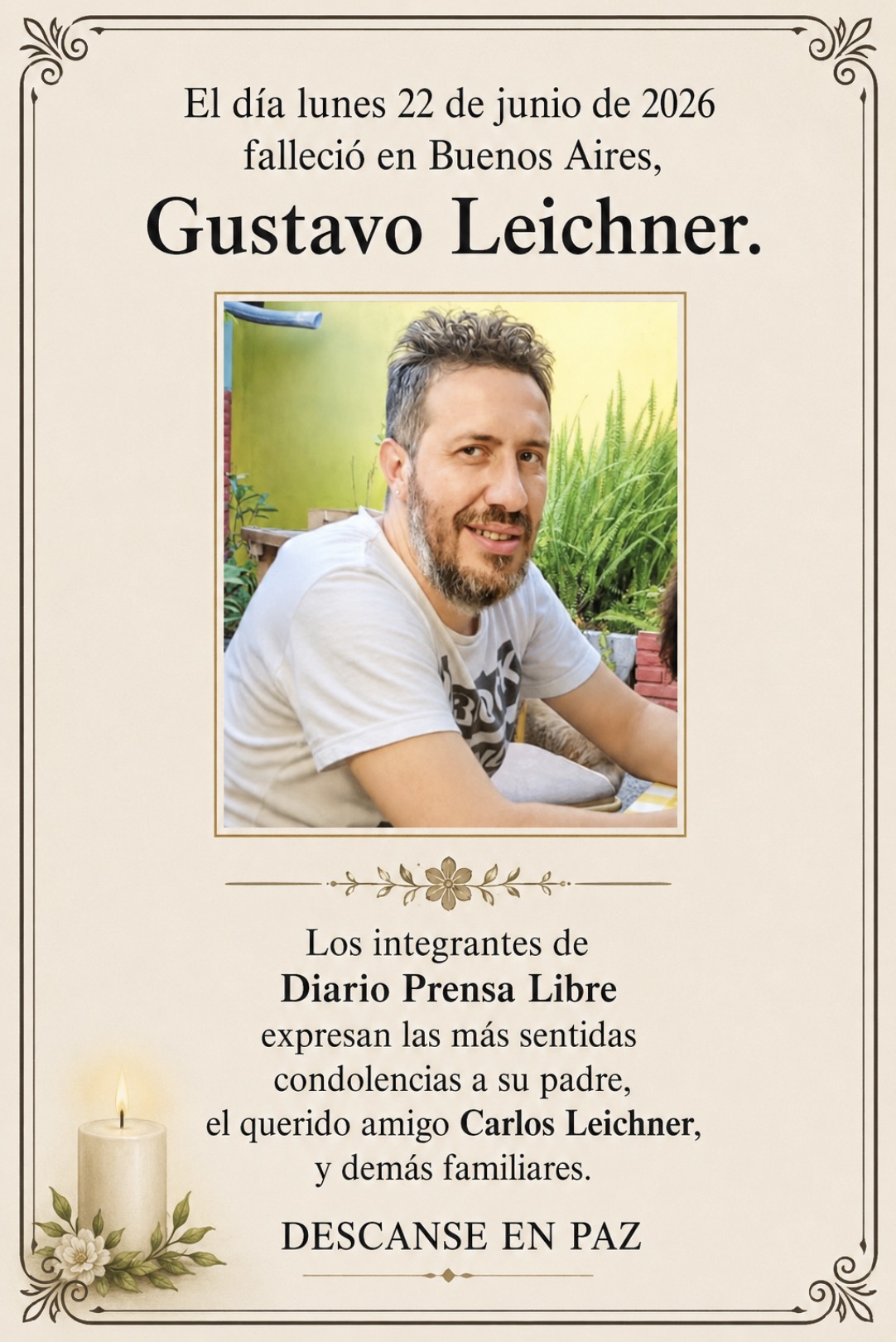 Condolencias | Gustavo Leichner.